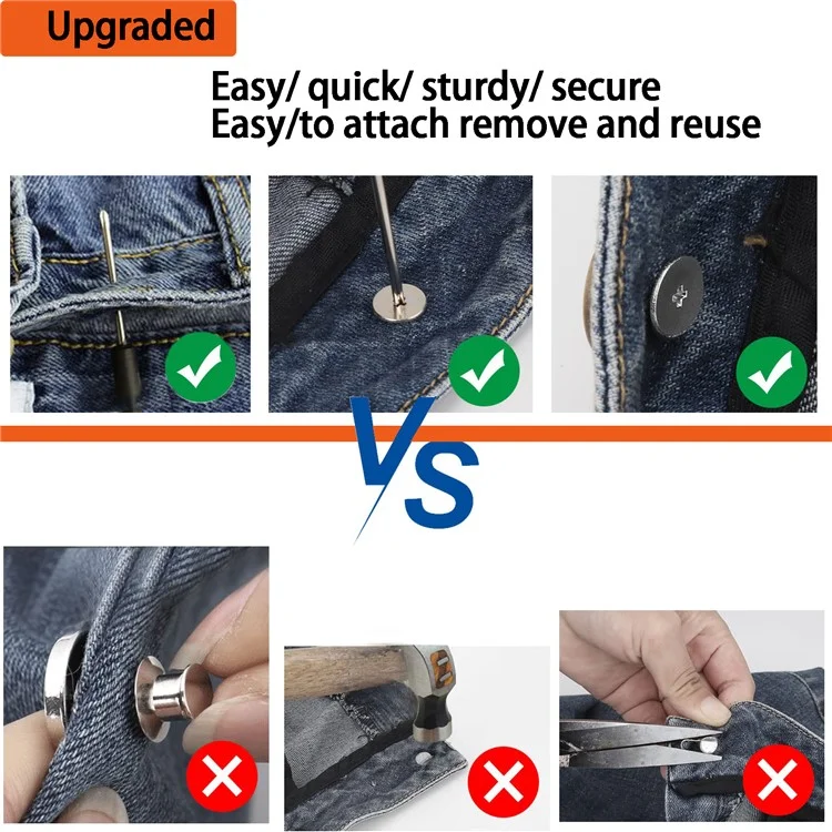 12 Botões de metal removíveis de 17 mm para jeans Sem costura Conjunto de reparo de rebites - Bronze