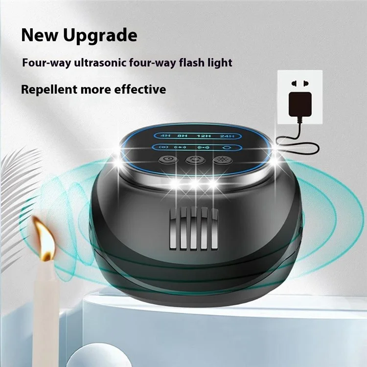 B01 4 Modes High Power Ultrasonic Pest Repeller with Timer Flashing Light for Mice / Rats / Cockroaches - Black