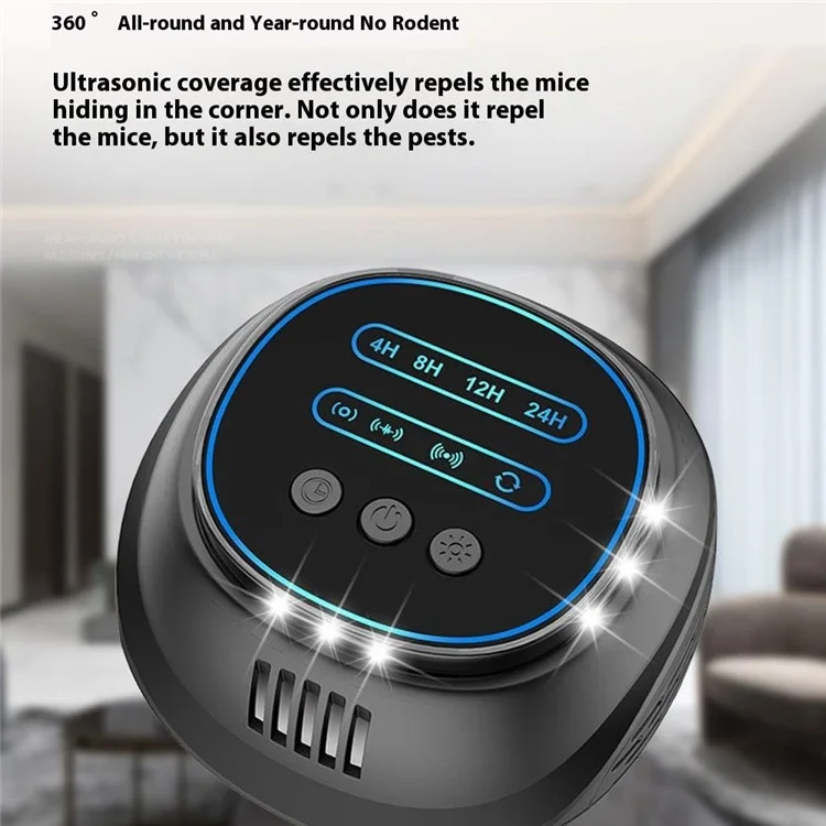 B01 4 Modes High Power Ultrasonic Pest Repeller with Timer Flashing Light for Mice / Rats / Cockroaches - Black