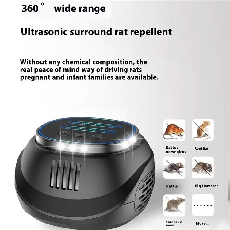 B01 4 Modes High Power Ultrasonic Pest Repeller with Timer Flashing Light for Mice / Rats / Cockroaches - Black