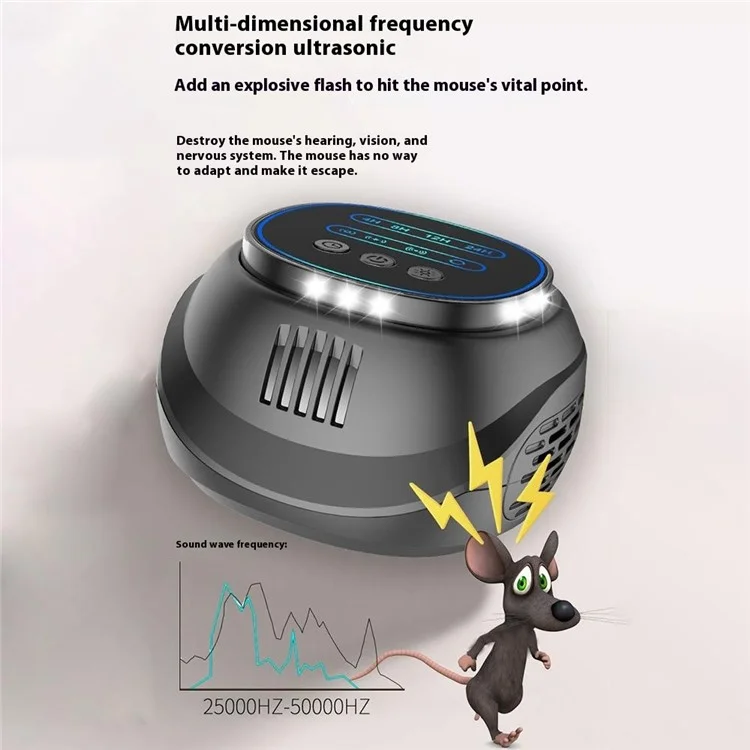 B01 4 Modes High Power Ultrasonic Pest Repeller with Timer Flashing Light for Mice / Rats / Cockroaches - Black