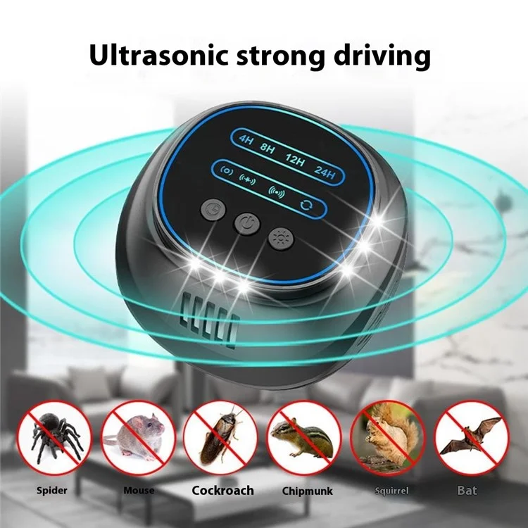 B01 4 Modes High Power Ultrasonic Pest Repeller with Timer Flashing Light for Mice / Rats / Cockroaches - Black