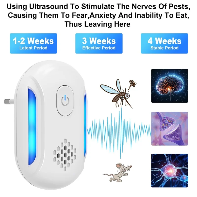 312 6Pcs High Power Ultrasonic Pest Repeller for Mice Mosquitoes Cockroaches Multifunction Electronic Insect Repellent - EU Plug