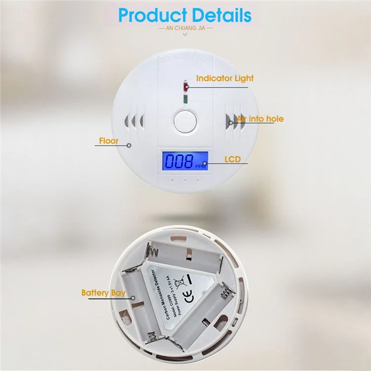 XY-602 Accurate Carbon Monoxide Detector Battery Powered CO Poisonous Toxic Gas Sensor Monitor with LCD Display Easy to Read (English Version)