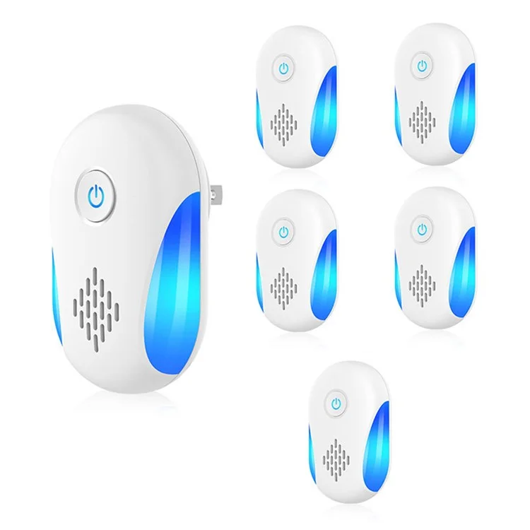311 6Pcs Ultrasonic Pest Repeller Dual Mode Blue and Purple Light Household Mouse Repellent - UK Plug