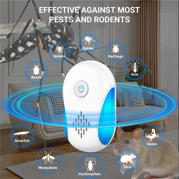 311 6Pcs Ultrasonic Pest Repeller Dual Mode Blue and Purple Light Household Mouse Repellent - UK Plug