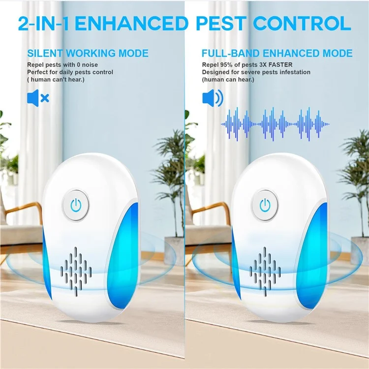 311 6Pcs Ultrasonic Pest Repeller Dual Mode Blue and Purple Light Household Mouse Repellent - UK Plug