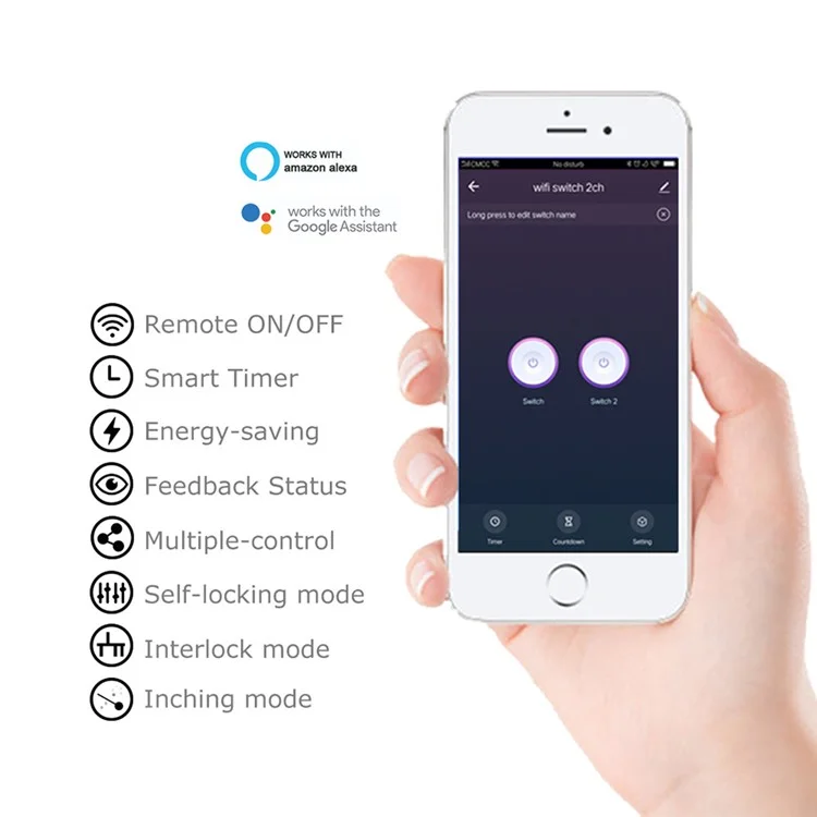 TY-DIY02 TUYA 2-Channel WiFi Smart Switch Relay Module Timing Function App Voice Remote Control for Amazon Alexa Google Assistant