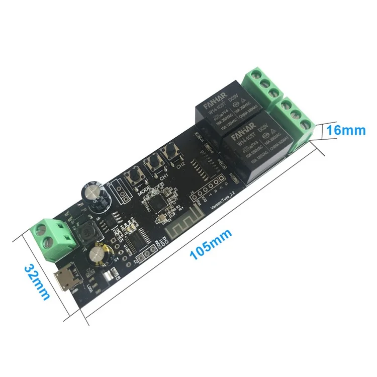 TY-DIY02 TUYA 2-Channel WiFi Smart Switch Relay Module Timing Function App Voice Remote Control for Amazon Alexa Google Assistant