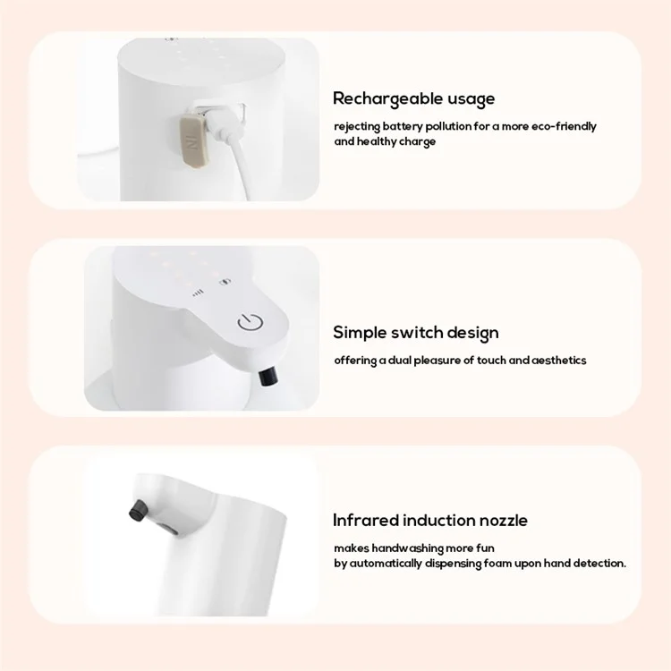 Dispensador de Jabón en Espuma Automático sin Contacto con Sensor Infrarrojo para Lavado de Manos - Tipo Gota Líquida / Blanco