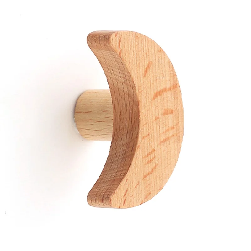 Cute Wooden Drawer Pulls Kids Room Closet Cabinet Cartoon Pattern Handles Decorative Hooks - Moon  /  M6 Nut