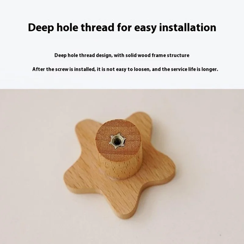 Cute Wooden Drawer Pulls Kids Room Closet Cabinet Cartoon Pattern Handles Decorative Hooks - Moon  /  M6 Nut