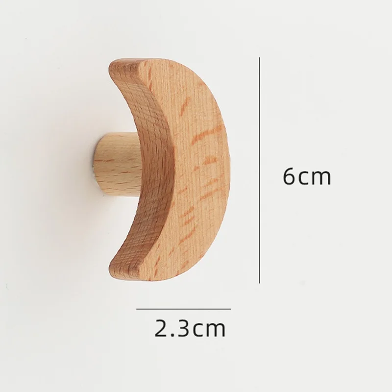 Cute Wooden Drawer Pulls Kids Room Closet Cabinet Cartoon Pattern Handles Decorative Hooks - Moon  /  M6 Nut