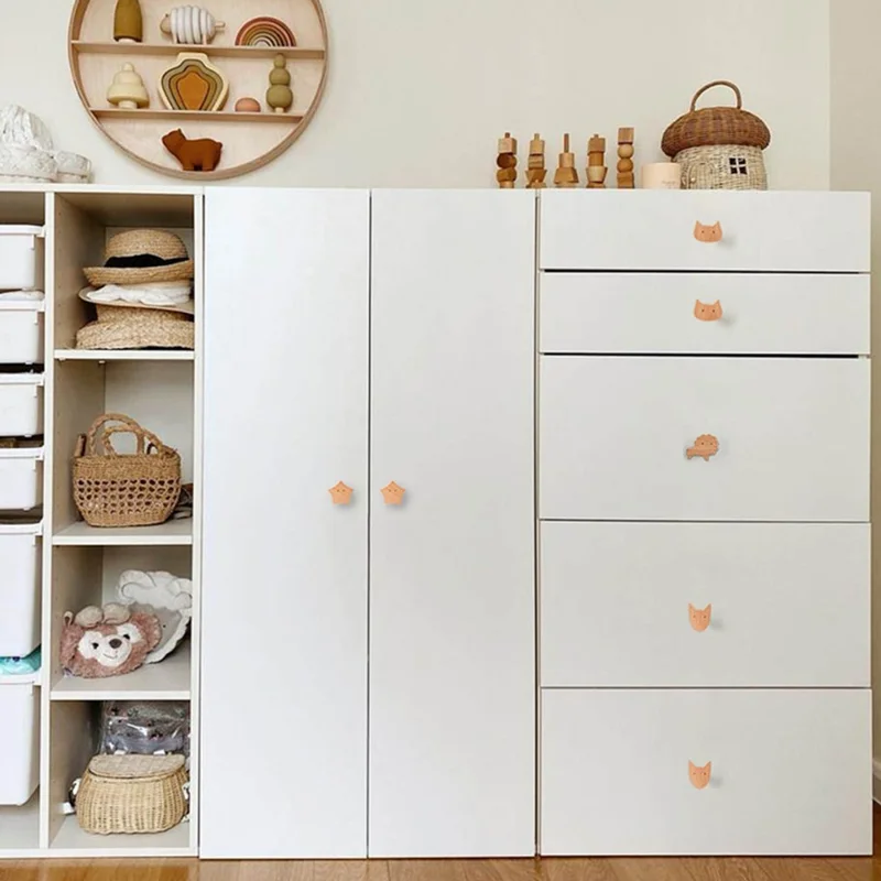 Cute Wooden Drawer Pulls Kids Room Closet Cabinet Cartoon Pattern Handles Decorative Hooks - Moon  /  M6 Nut