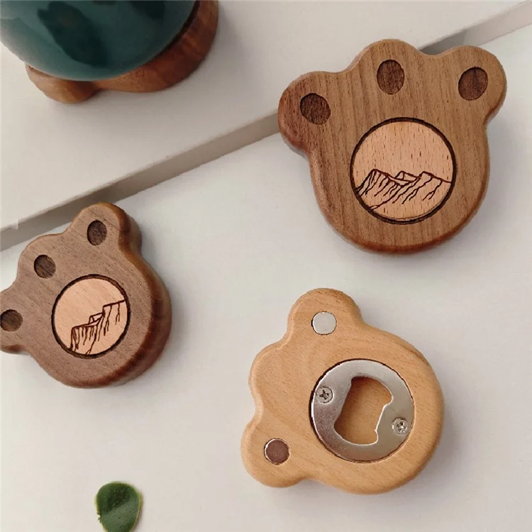 8.5x8cm Bear Claw Bottle Opener Wooden Cute Fridge Magnet Beech Wood Coaster