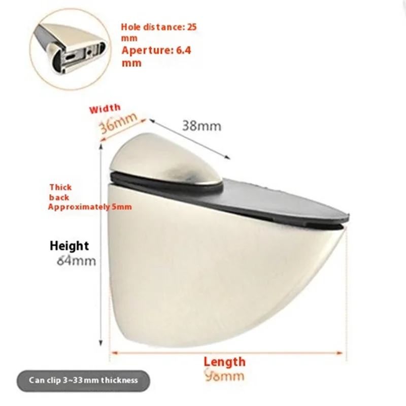 K170-1 3-33mm Adjustable Glass Shelf Zinc Alloy Clamp Glass Wood Board Fixing Clip Support Bracket - Brushed