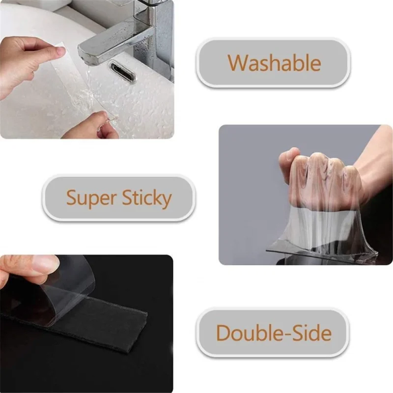 50mmx2mm Dual-Sided Nano Adhesive Tape Sticky Transparent Carpet Wall Tape Sticker, Length: 1m
