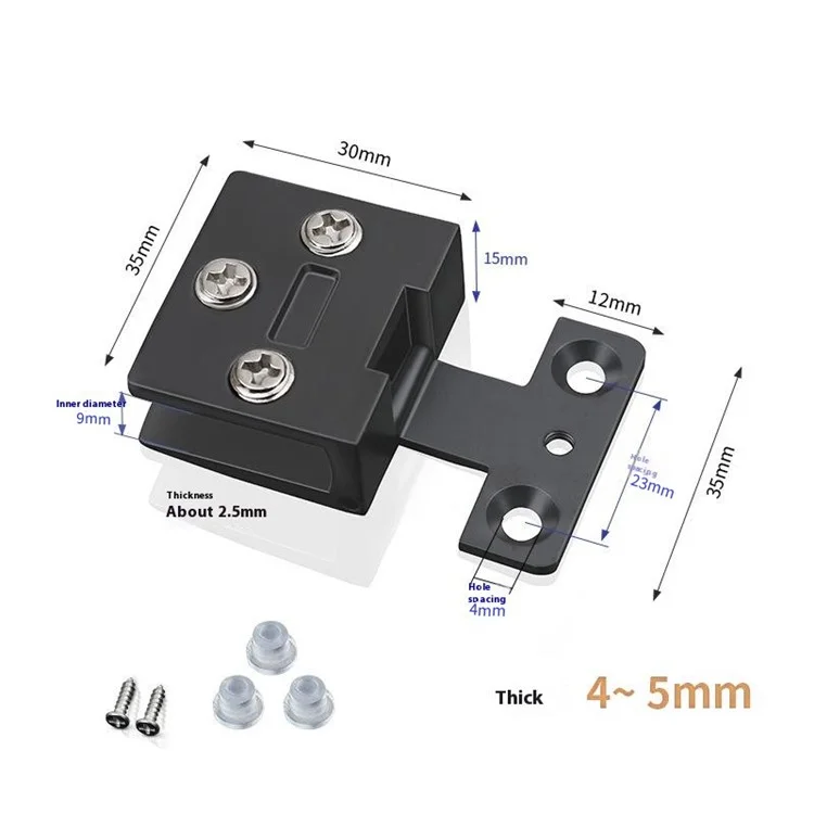 K843 Charnière sans cadre pour porte en verre de cave à vin / armoire pour animaux Sans perçage Verre de 4-5 mm - Noir