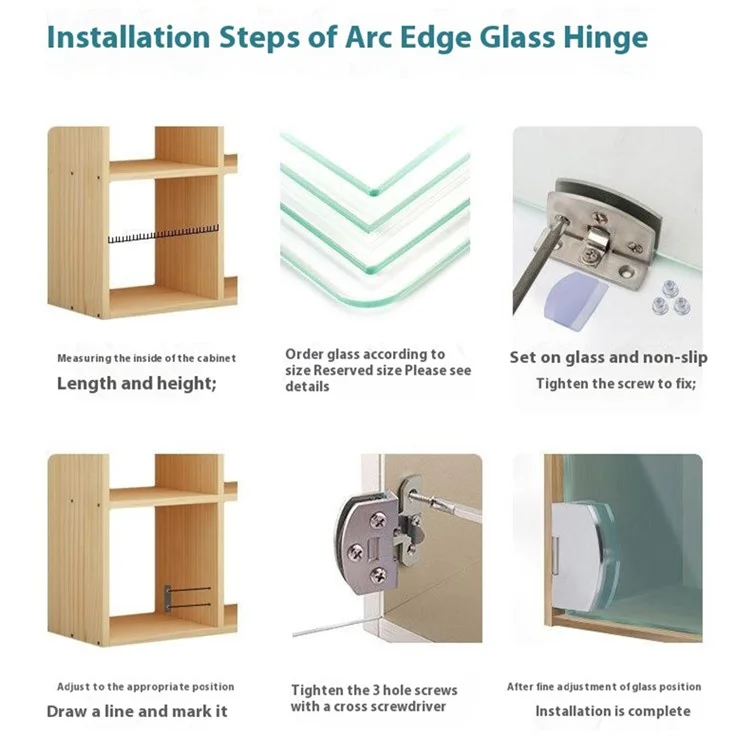 K843 Frameless Glass Door Hinge for Wine Cabinet / Pet Cabinet No Drilling Required 4-5mm Glass - Brushed