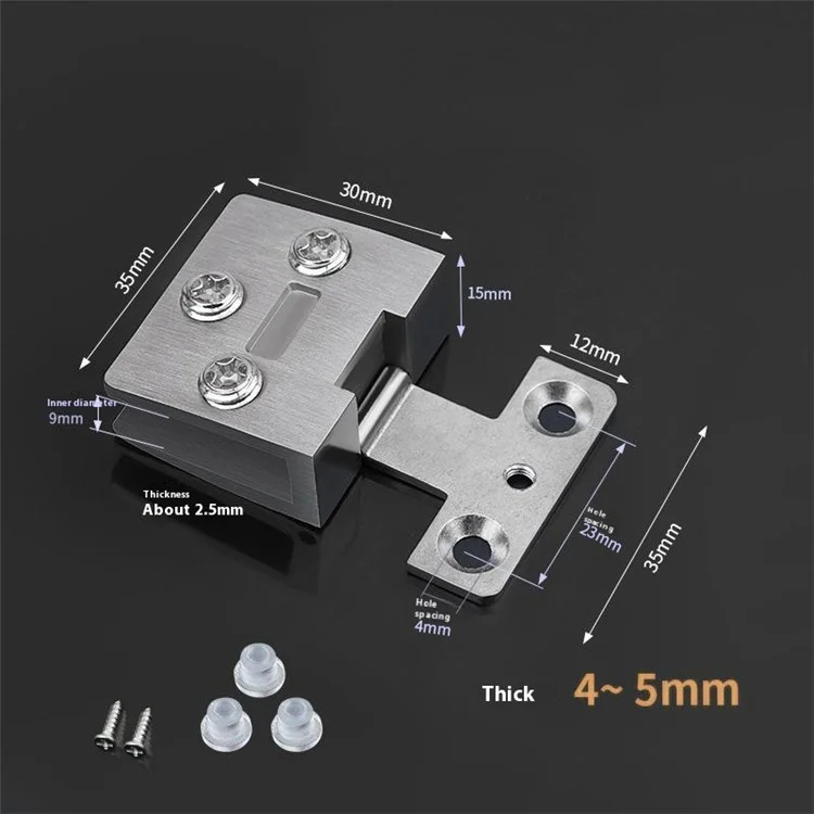 K843 Frameless Glass Door Hinge for Wine Cabinet / Pet Cabinet No Drilling Required 4-5mm Glass - Brushed