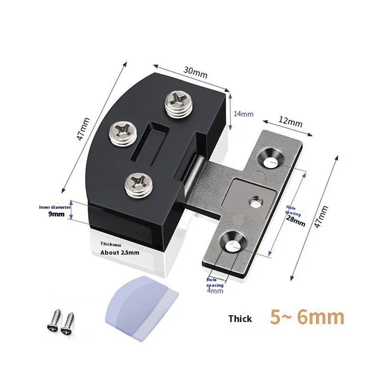 K845 Glass Cabinet Hinge for 5-6mm Thickness Wine Cabinet Pet Display Case Frameless Door Clamp Hinge - Black