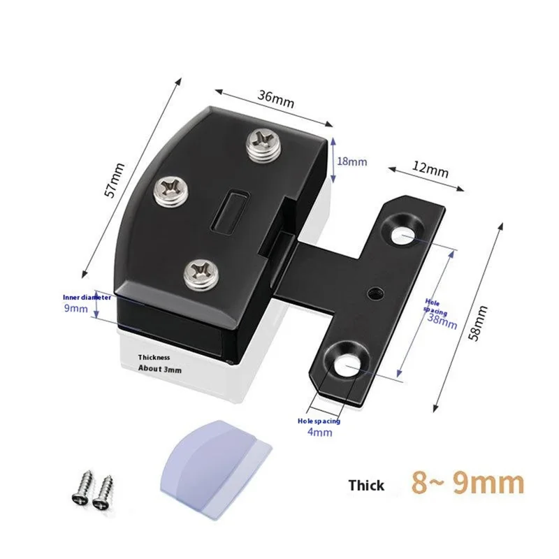 K846 Glass Cabinet Hinge for 8-9mm Thickness / Wine Pet Display Case / Frameless Door Hinge Zinc Alloy No Punch - Black