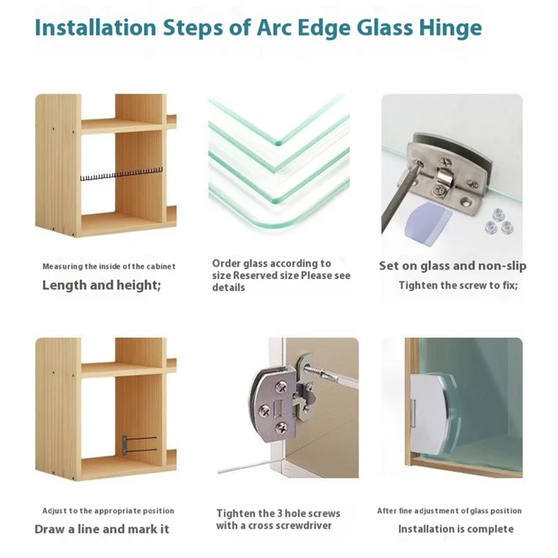 K846 Glass Cabinet Hinge for 8-9mm Thickness / Wine Pet Display Case / Frameless Door Hinge Zinc Alloy No Punch - Brushed