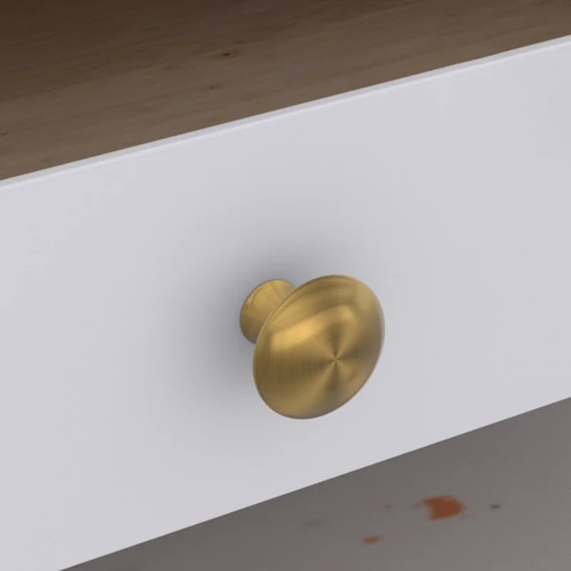 Screw Installation Cabinet Door Drawer Single Hole Round Handle Stainless Steel Pull Knob - Brushed Gold