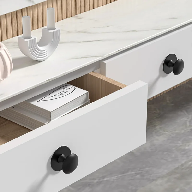 Stainless Steel No-Drill Furniture Cabinet Door Handle Adhesive Round Drawer Pull Knob - Black