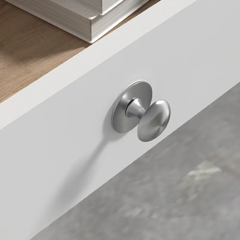 Stainless Steel No-Drill Furniture Cabinet Door Handle Adhesive Round Drawer Pull Knob - Brushed Silver