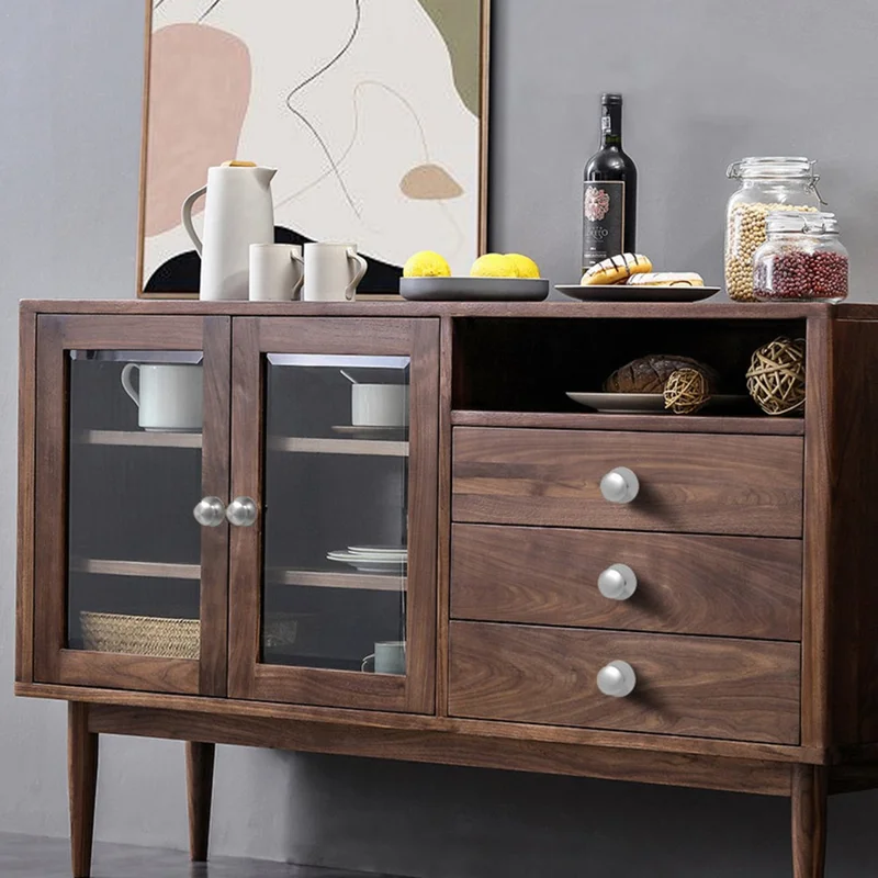 Stainless Steel No-Drill Furniture Cabinet Door Handle Adhesive Round Drawer Pull Knob - Brushed Silver