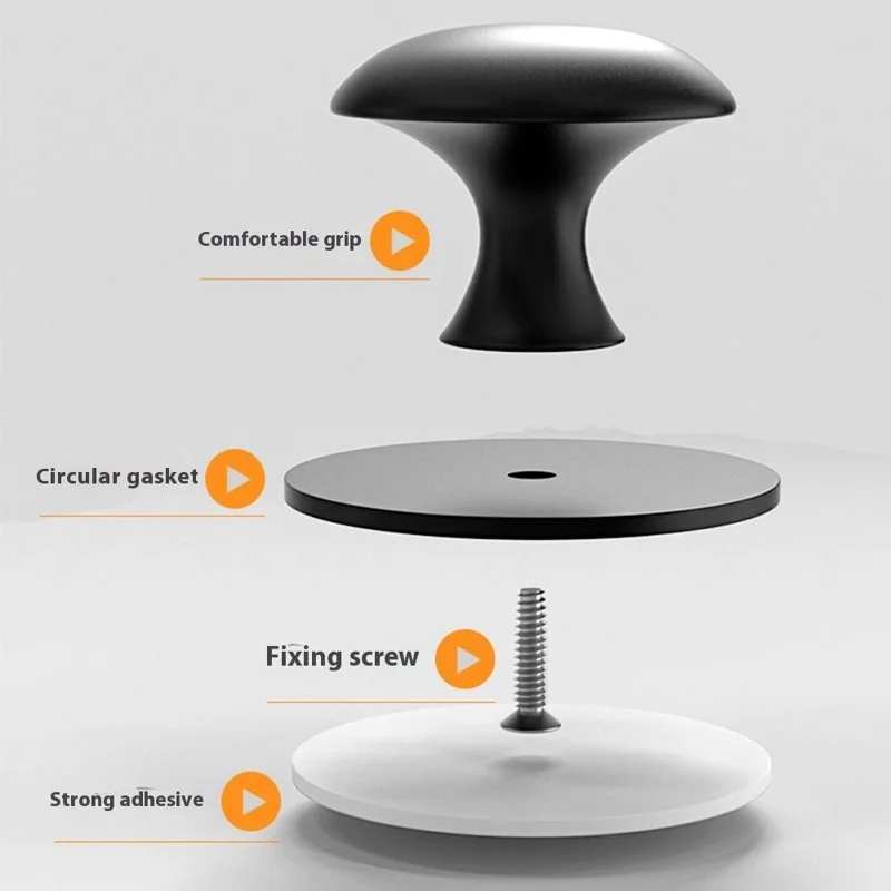 Stainless Steel No-Drill Furniture Cabinet Door Handle Adhesive Round Drawer Pull Knob - Brushed Silver