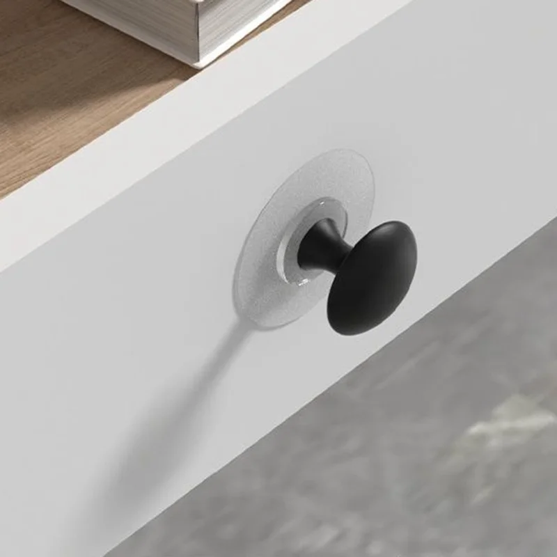No-Drill Cabinet Handle Drawer Pull Adhesive Round Knob with Clear Base for Furniture / Glass Door - Black