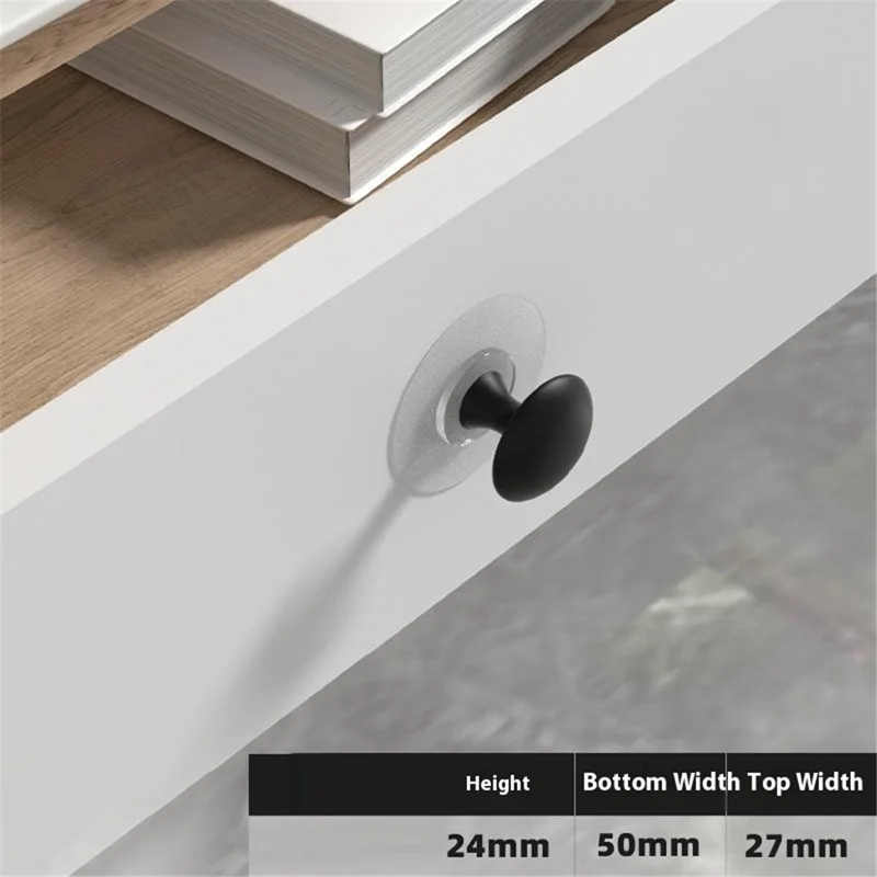 No-Drill Cabinet Handle Drawer Pull Adhesive Round Knob with Clear Base for Furniture / Glass Door - Black