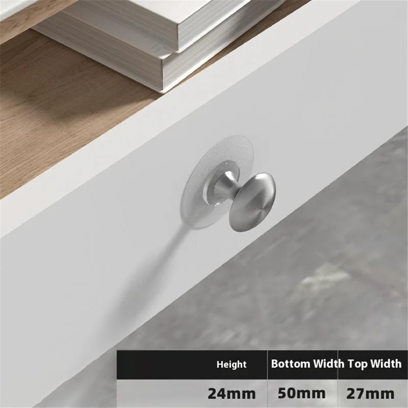No Drill Cabinet Handle Adhesive Drawer Knob with Brushed Silver Clear Base Round Pull Single Hole for Glass Door Furniture