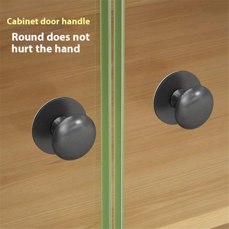 No Drill Cabinet Handle Adhesive Drawer Knob with Brushed Silver Clear Base Round Pull Single Hole for Glass Door Furniture