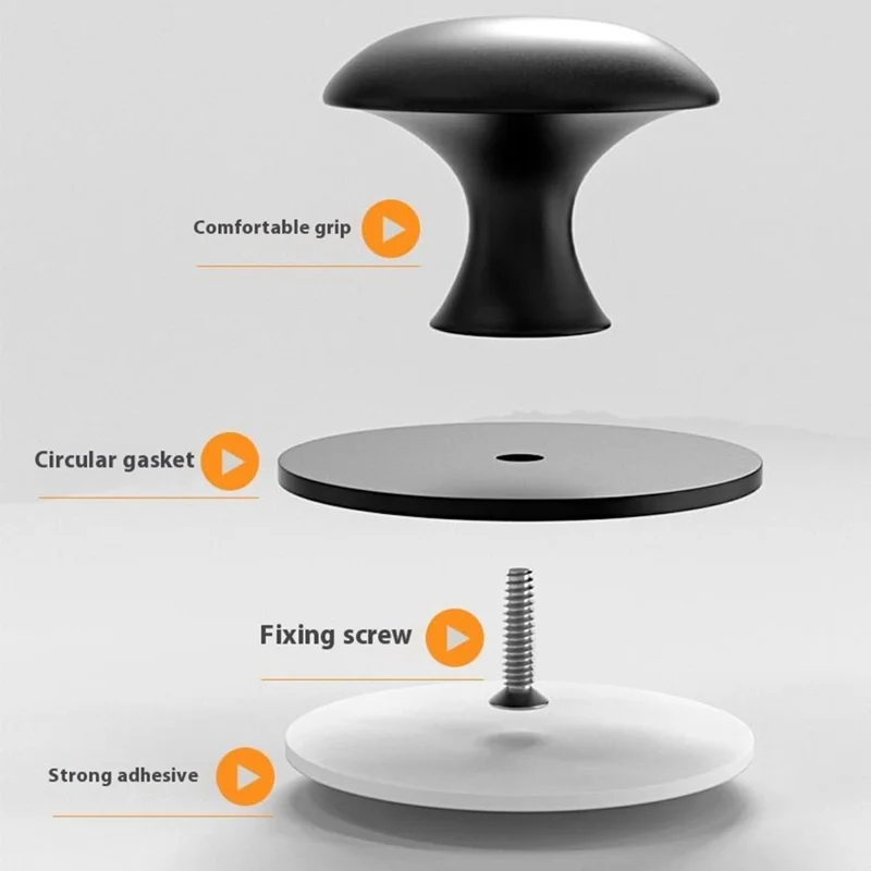 No Drill Cabinet Handle Adhesive Drawer Knob with Brushed Silver Clear Base Round Pull Single Hole for Glass Door Furniture