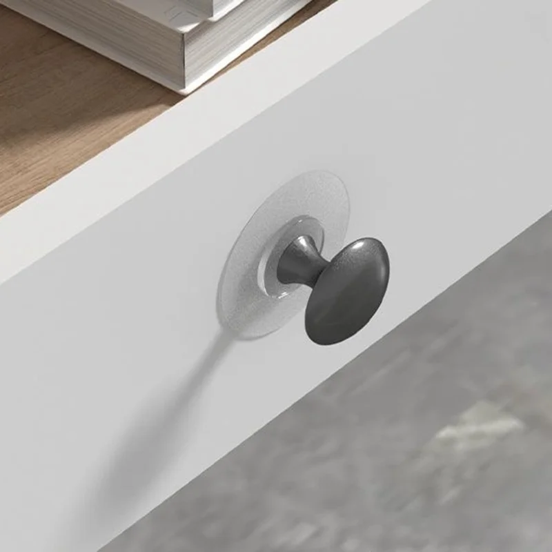 Adhesive Cabinet Handles with Clear Base Round Drawer Pulls No Drill Furniture Knobs Stainless Steel - Tarnish