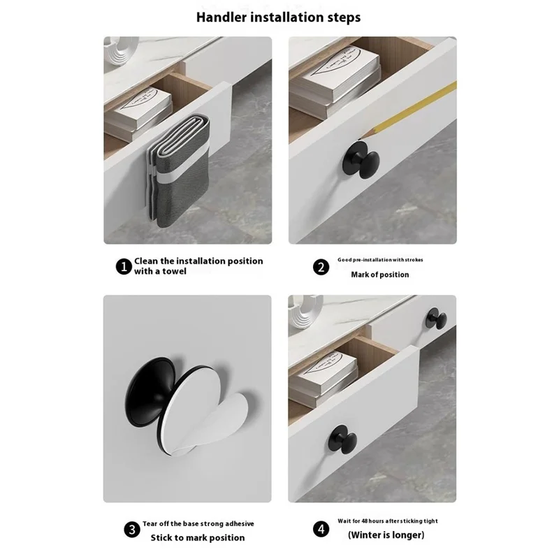 Adhesive Cabinet Handles with Clear Base Round Drawer Pulls No Drill Furniture Knobs Stainless Steel - Tarnish