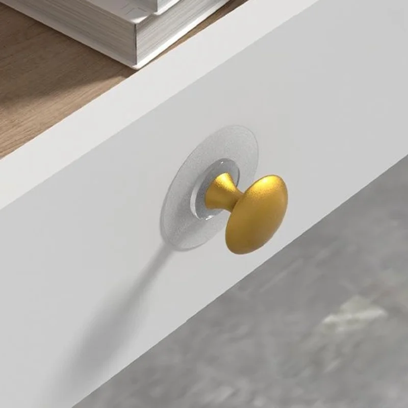 Adhesive Cabinet Handles with Clear Base Round Drawer Pulls No Drill Furniture Knobs Stainless Steel - Gold