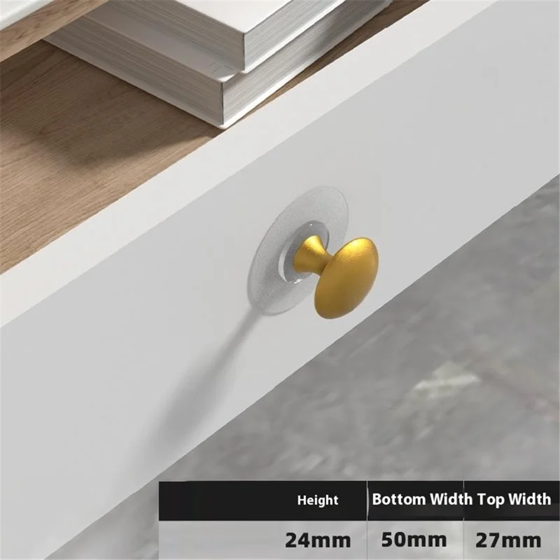 Adhesive Cabinet Handles with Clear Base Round Drawer Pulls No Drill Furniture Knobs Stainless Steel - Gold