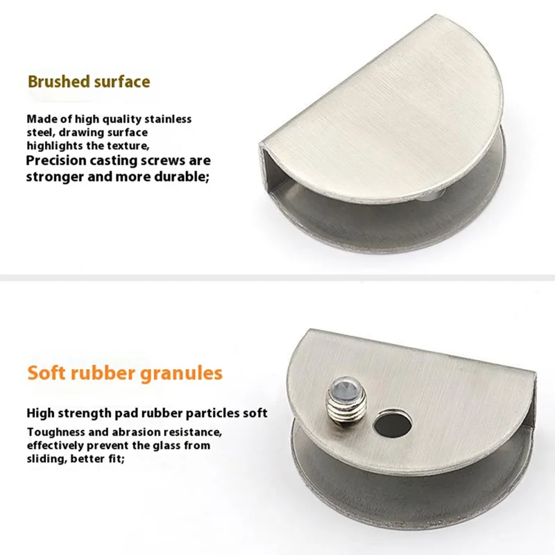 2Pcs 304 Stainless Steel Glass Clamp for 6-8mm Thickness Glass Shelf Bracket Semi-Circular Clamp