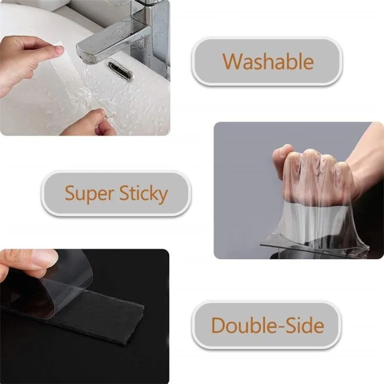 20mmx2mm Dual-Sided Nano Adhesive Tape Sticky Transparent Carpet Wall Tape Sticker, Length: 1m