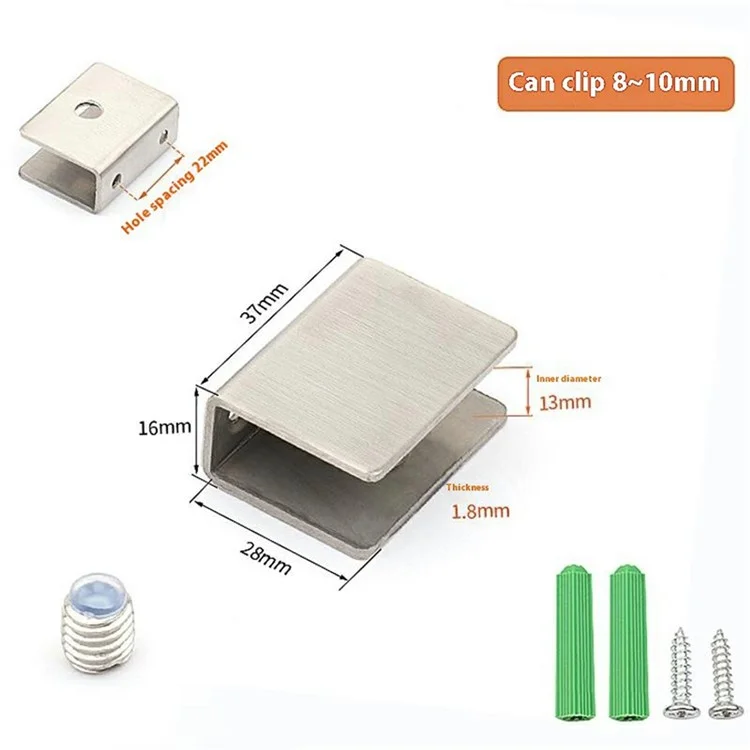 2Pcs 304 Stainless Steel Glass Clamp for 8-10mm Thickness Square Glass Clips Shelf Bracket