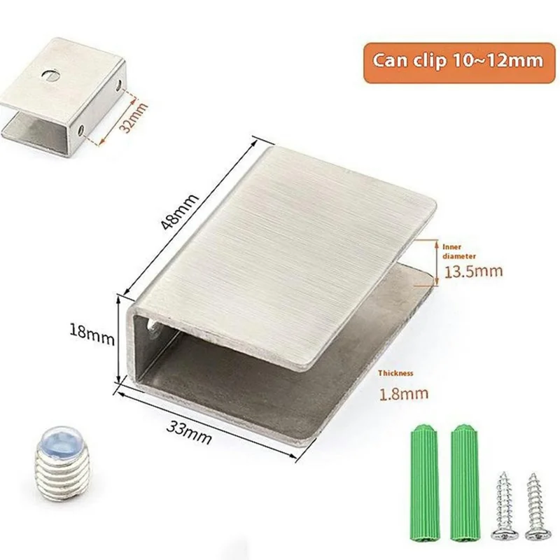 2Pcs Glass Bracket for 10-12mm Thickness Glass Clips 304 Stainless Steel Glass Clamp Square Shelf Bracket