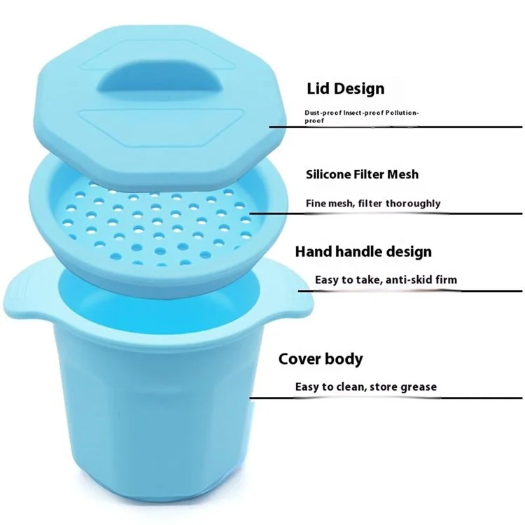 Silikonfett-Behälter mit Siebdeckel Speckfett-Aufbewahrungsflasche Schmalzhalter (BPA-frei, Kein FDA) - Baby Blau