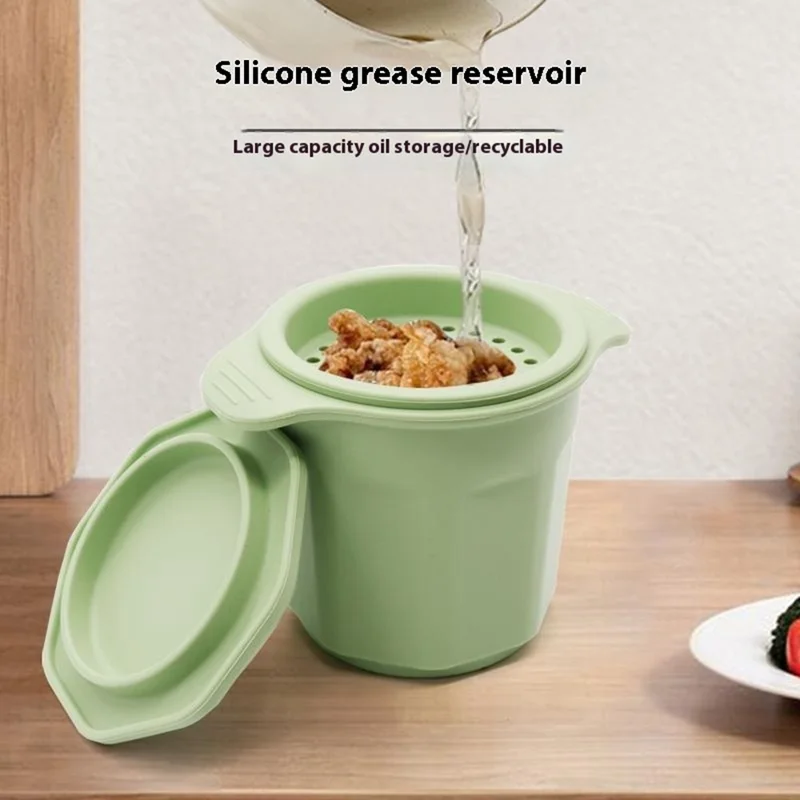 Silicone Grease Container with Strainer Lid Bacon Fat Storage Oil Bottle Lard Keeper (BPA Free, No FDA) - Dark Blue