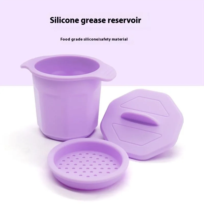 Silicone Grease Container with Strainer Lid Bacon Fat Storage Oil Bottle Lard Keeper (BPA Free, No FDA) - Dark Blue