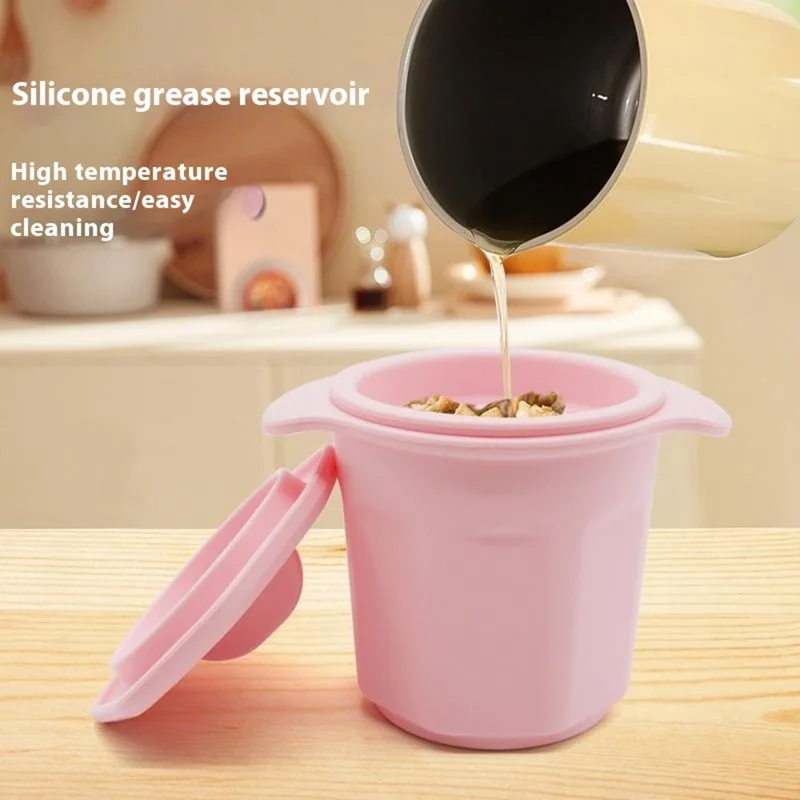 Silicone Grease Container with Strainer Lid Bacon Fat Storage Oil Bottle Lard Keeper (BPA Free, No FDA) - Dark Blue