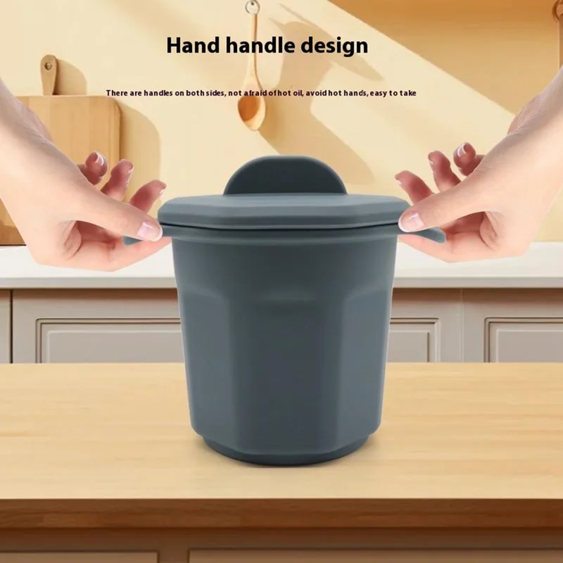 Silicone Grease Container with Strainer Lid Bacon Fat Storage Oil Bottle Lard Keeper (BPA Free, No FDA) - Dark Blue